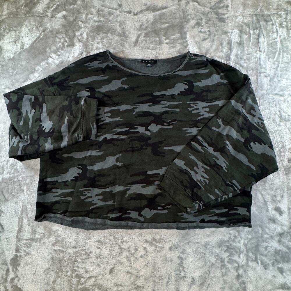 Sanctuary Womens Camo Cropped Sweatshirt Fleece Pullover Camouflage L/XL Cotton